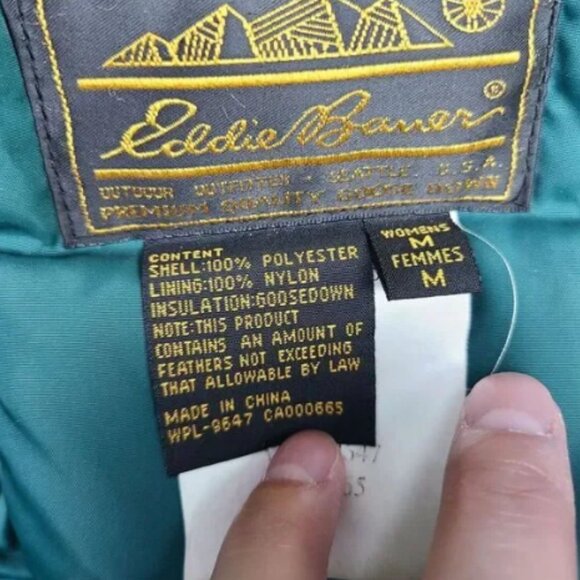 VTG Eddie Bauer Goose Down Premier Polar Parka Women M Canadian Coyote Fur Green - Picture 4 of 10